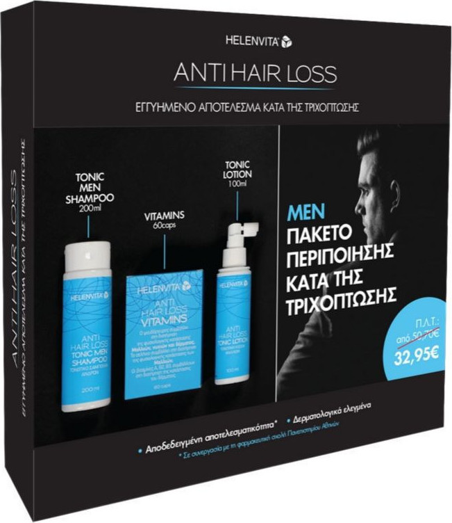 HELENVITA Promo Anti Hair Loss Men Box Tonic Men Shampoo 200ml, Vitamins 60caps & Tonic Lotion 100ml