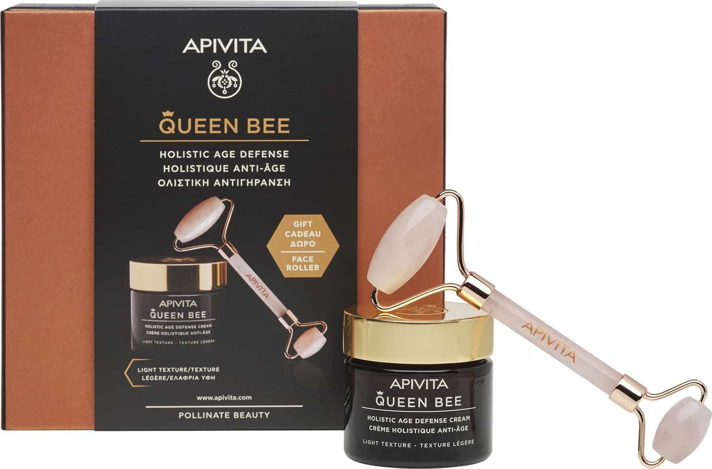 APIVITA Queen Bee Light Texture Day Cream 50ml & Premium Face Roller