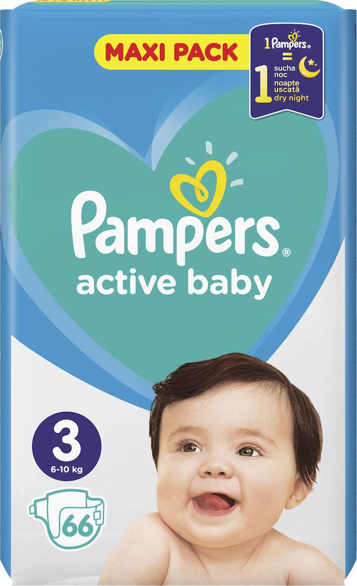 Pampers Active Baby  No3 (6-10Kg) 66  τμχ
