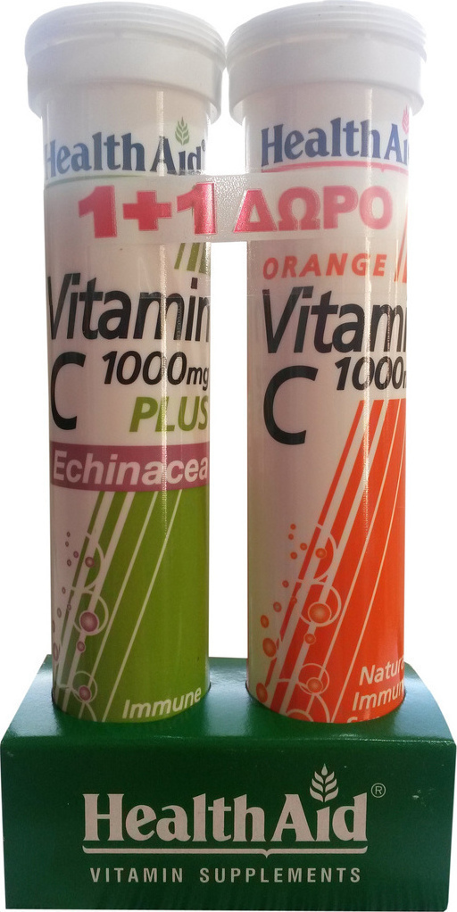 HEALTH AID Vitamin C 1000mg Plus Echinacea 20 αναβράζοντα δισκία & Vitamin C 1000mg Orange 20 αναβράζοντα δισκία