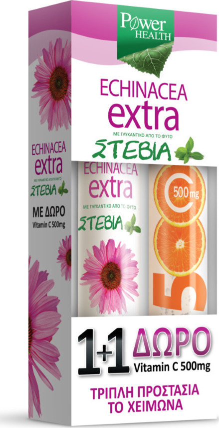 POWER HEALTH Echinacea Extra με Στέβια 24 Αναβράζοντα Δισκία + Vitamin C 500mg Πορτοκάλι 20 Αναβράζοντα Δισκία
