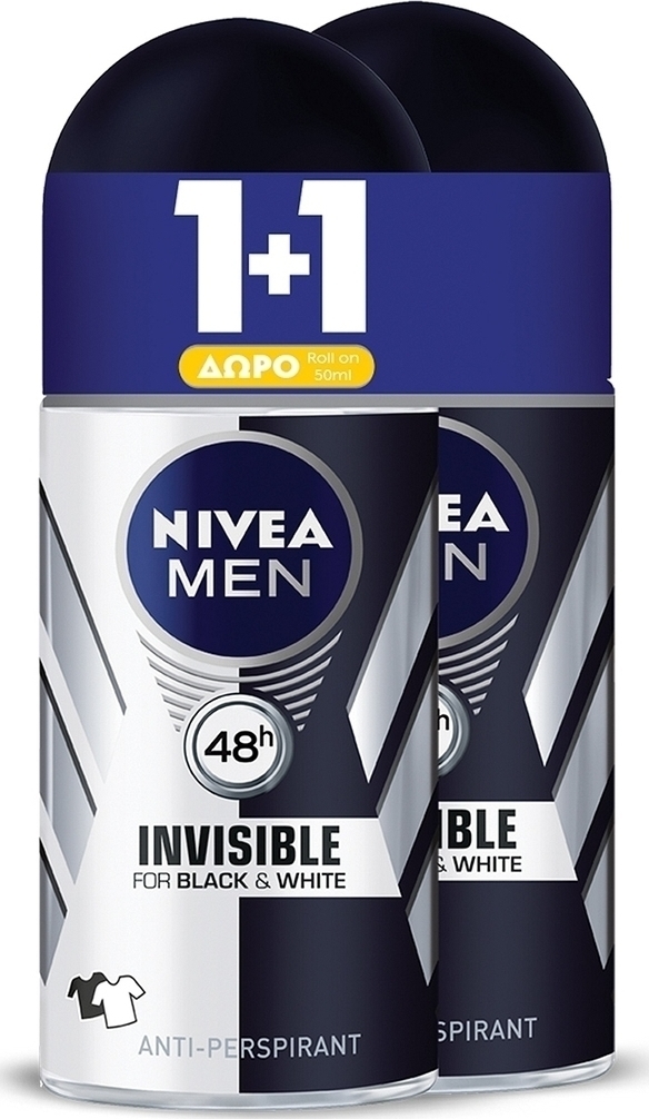 NIVEA Men Deo Black & White Power Invisible Roll-On (2x50ml) - Αντρικό Αποσμητικό