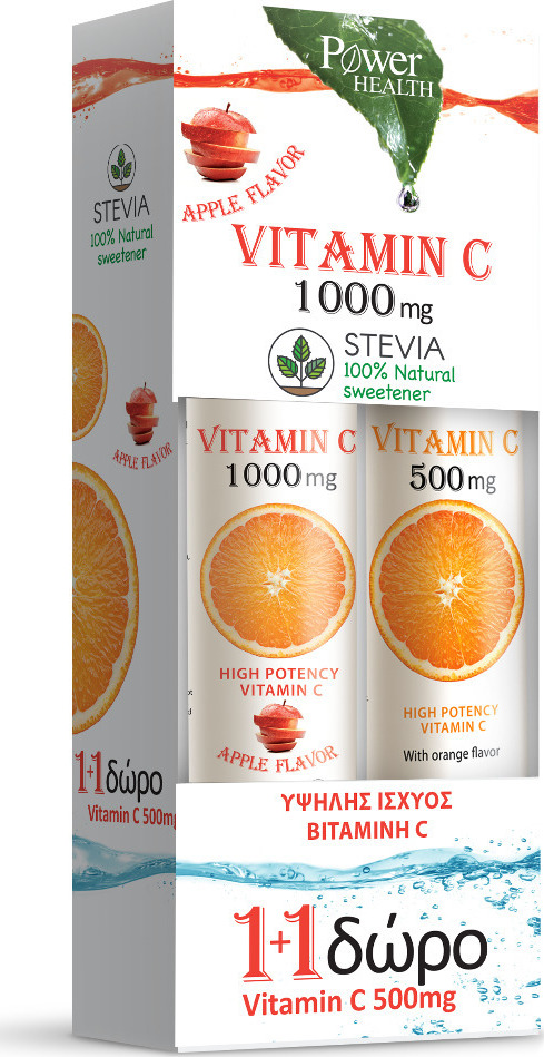 POWER Vitamin C 1000mg Apple Stevia 24tabs & Vitamin C 500mg Orange 20tabs