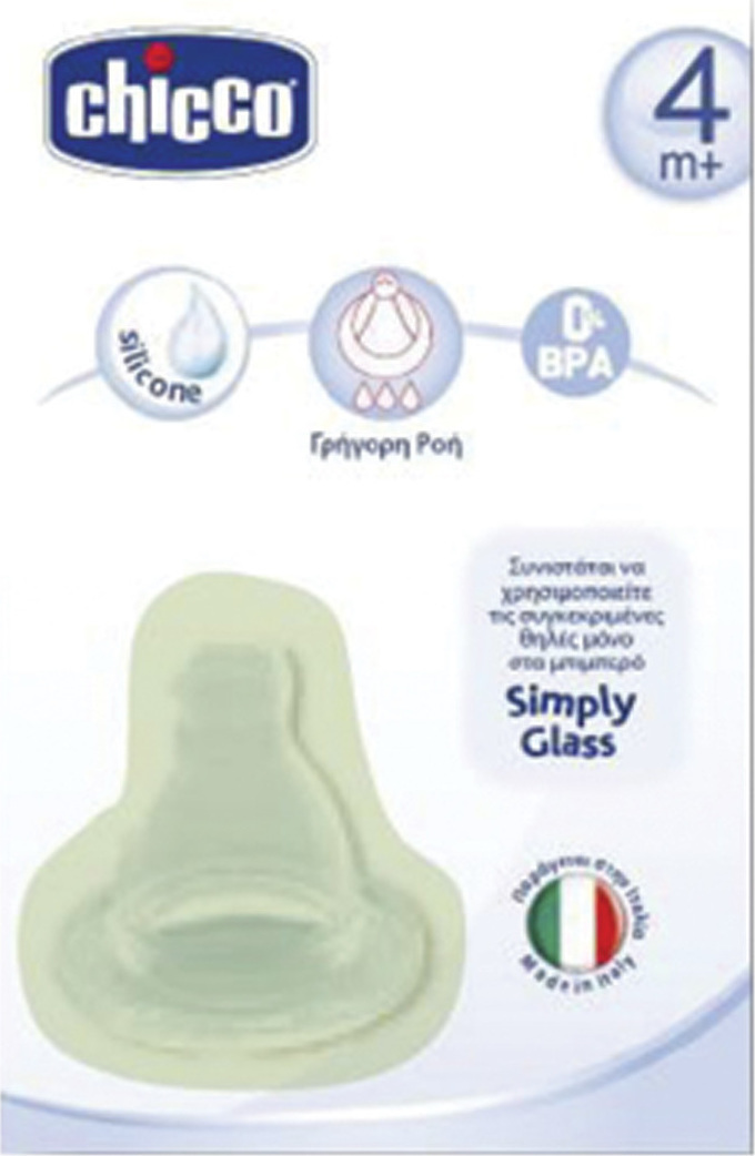 CHICCO Simly Glass Θηλη σιλικονης Γρηγορη Ροη 4m+ 1tmx