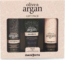 MACROVITA Olive & Argan Αναδομητικό Σαμπουάν 200ml, Γαλάκτωμα Μαλλιών 200ml & Μάσκα Επανόρθωσης Μαλλιών 100ml