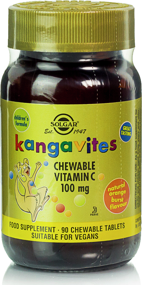 SOLGAR Kangavites Vitamin C 100mg 90 μασώμενες ταμπλέτες Πορτοκάλι