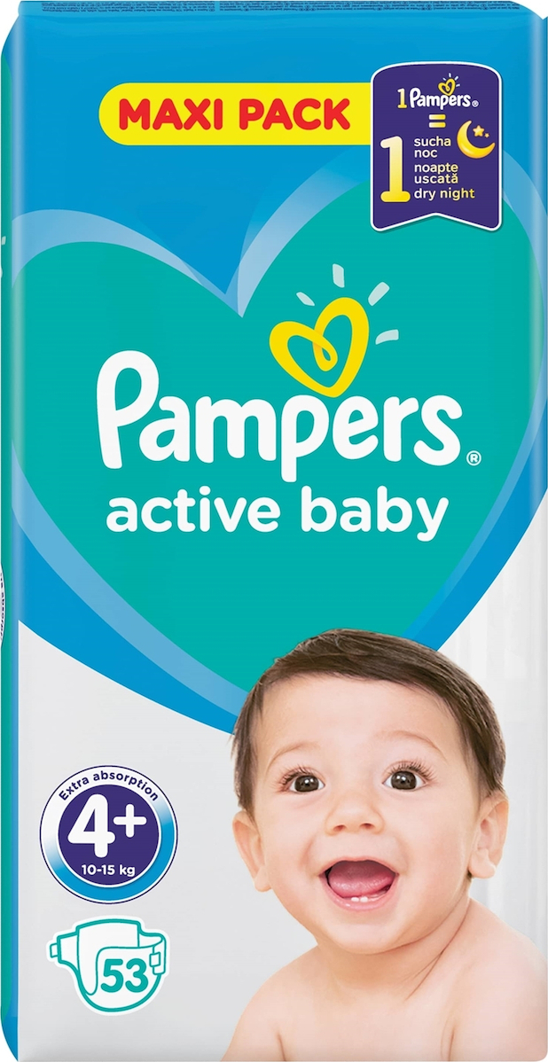 Pampers Πάνες με Αυτοκόλλητο Active Baby No. 4+ για 10-15kg 53τμχ