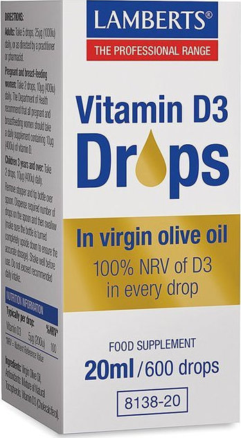 LAMBERTS Vitamin D3 Drops Συμπλήρωμα Διατροφής Βιταμίνης D3 20ml / 600 Drops